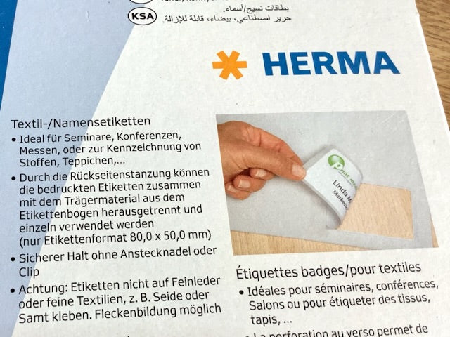 Namensetiketten 100 St. Textil 8x5cm Herma 4587 - Polly Paper - Umweltfreundliche Schreibwaren