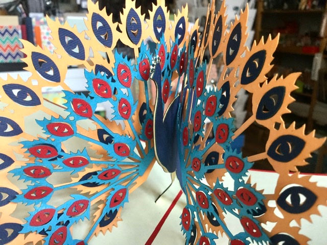 3D-Karte Pfau 15x15 Pop-up-Karte