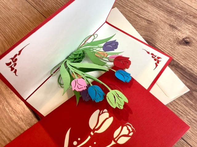 3D-Karte Tulpen Pop-up-Karte - Polly Paper - Umweltfreundliche Schreibwaren