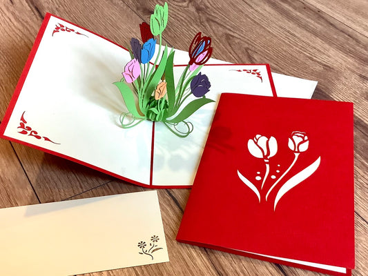 3D-Karte Tulpen Pop-up-Karte - Polly Paper - Umweltfreundliche Schreibwaren