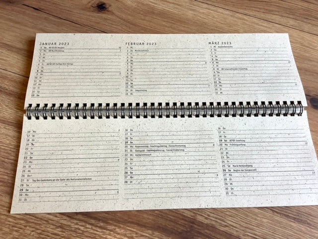 Querkalender Graspapier Zettler 1W/2S 2027