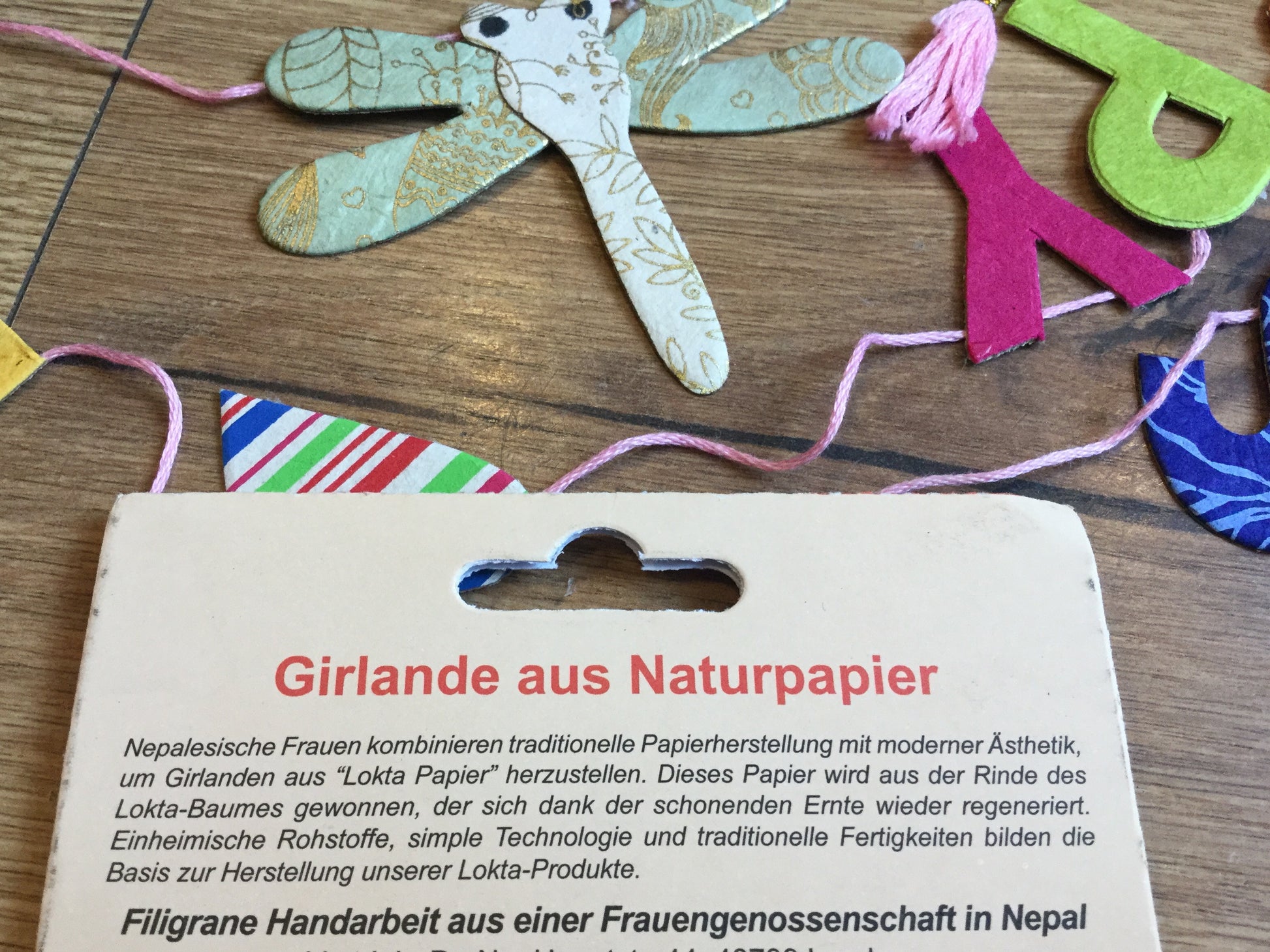 Girlande Happy Birthday Nepalpapier 1m - Polly Paper - Umweltfreundliche Schreibwaren