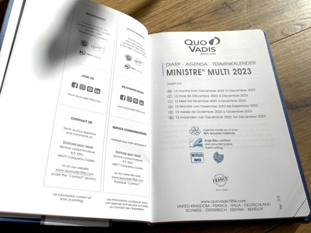 Wochenkalender 16x24cm ML „Ministre“ Quo Vadis blau 2025 (!)