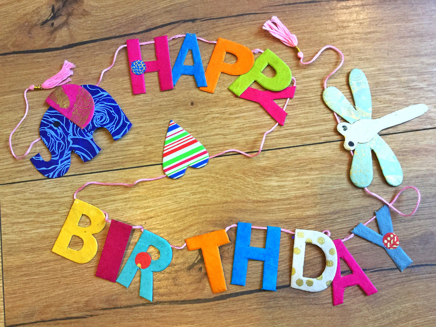 Girlande Happy Birthday Nepalpapier 1m - Polly Paper - Umweltfreundliche Schreibwaren