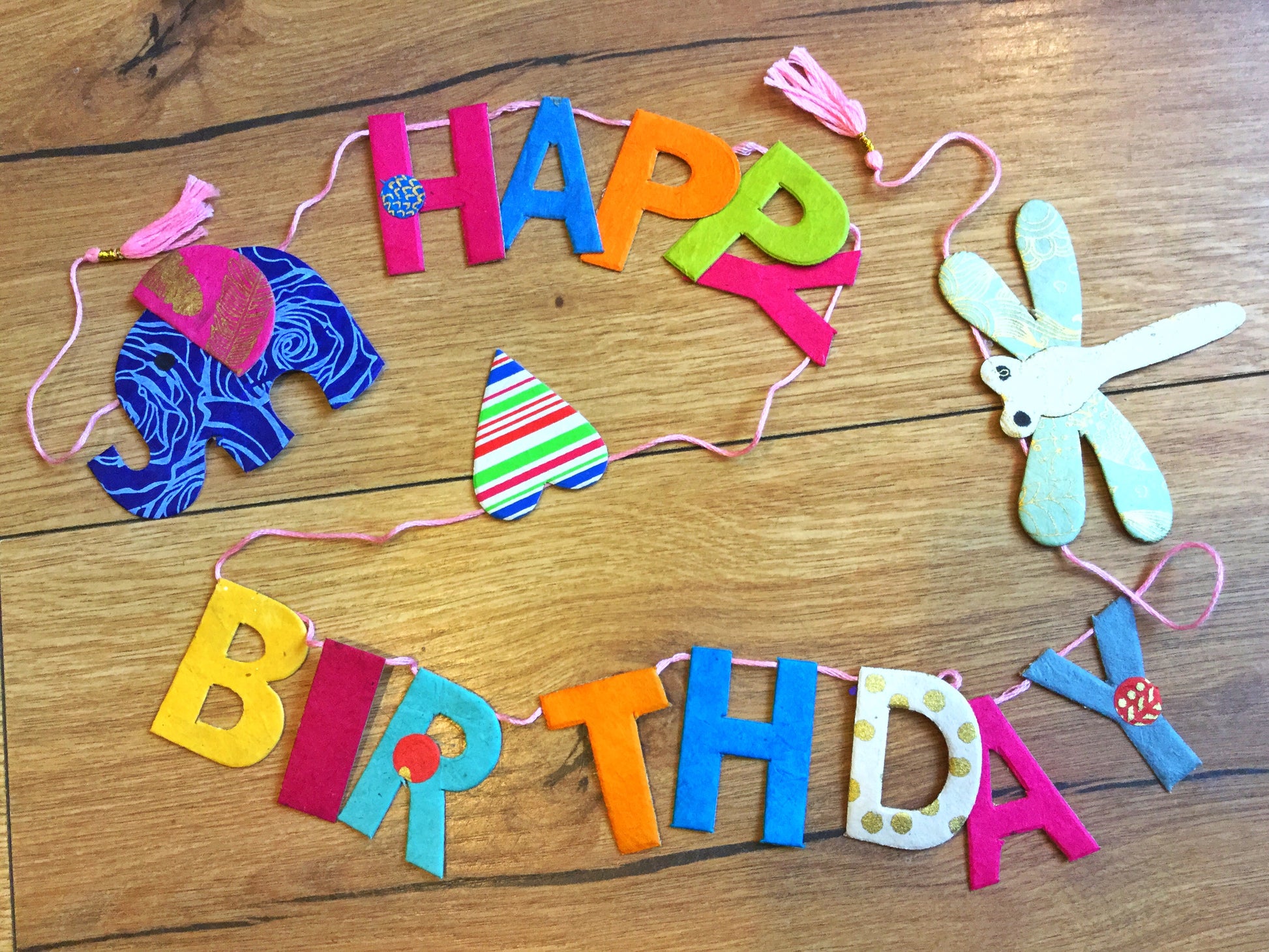Girlande Happy Birthday Nepalpapier 1m - Polly Paper - Umweltfreundliche Schreibwaren