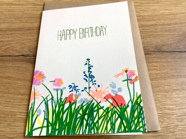 Briefkarte Happy Birthday Bunte Blumen Superjuju - Polly Paper - Umweltfreundliche Schreibwaren