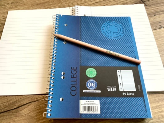 Collegeblock A5 liniert (blau) - Polly Paper - Umweltfreundliche Schreibwaren