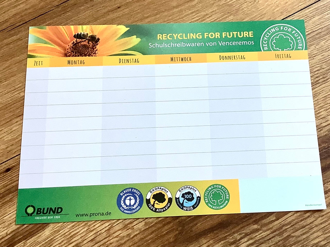 Stundenplan A5 Recyclingpapier - gratis
