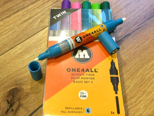 Acrylmarker One4All Duo 2 Spitzen 6 Farben Molotow