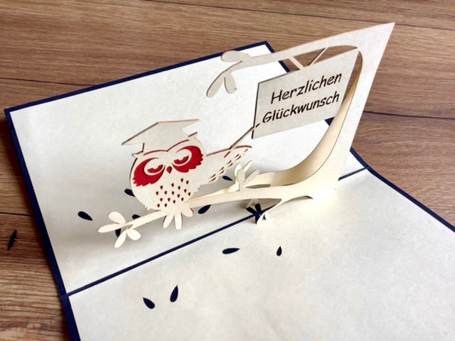 3D-Karte Glückwunschkarte Uhu Eule