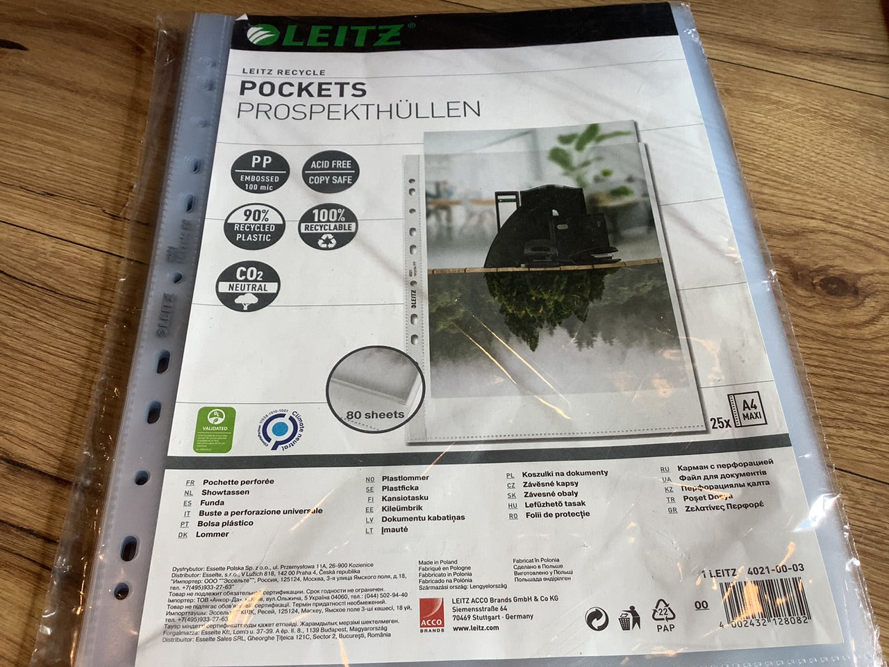 Prospekthüllen recycelt 25St. LEITZ A4 genarbt 4791