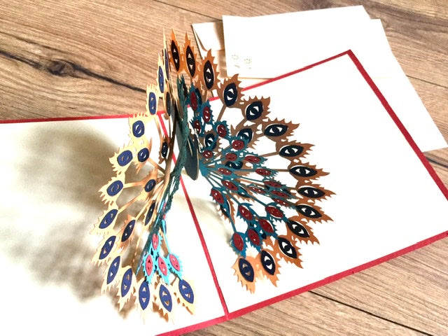 3D-Karte Pfau 15x15 Pop-up-Karte