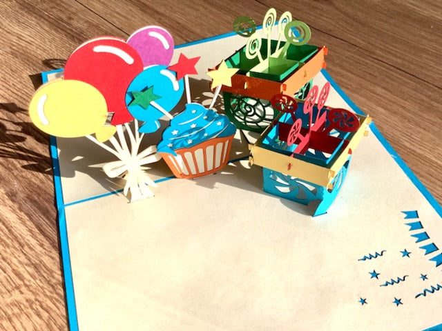 3D-Karte Geburtstagskartee Cupcake Ballons