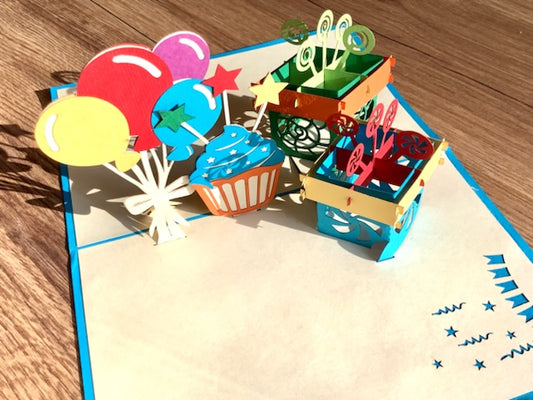 3D-Karte Geburtstagskartee Cupcake Ballons