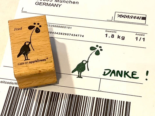 Stempel Vogel Fred mit Blume (Cats on appletrees) - Polly Paper - Umweltfreundliche Schreibwaren