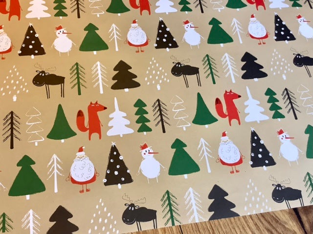 Geschenkpapier Weihnachtswald  Fuchs Schneemann Rentier RC