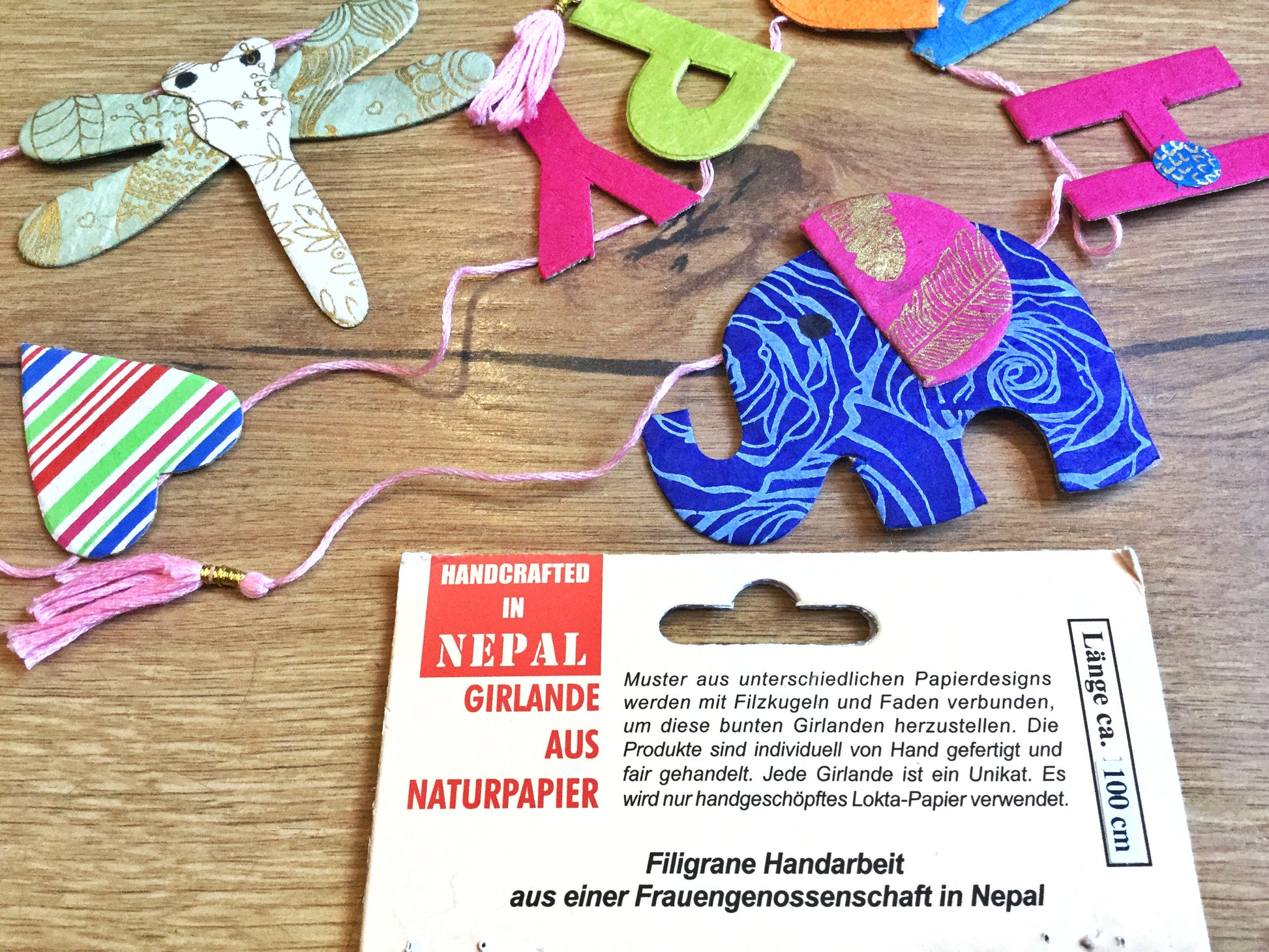 Girlande Happy Birthday Nepalpapier 1m - Polly Paper - Umweltfreundliche Schreibwaren