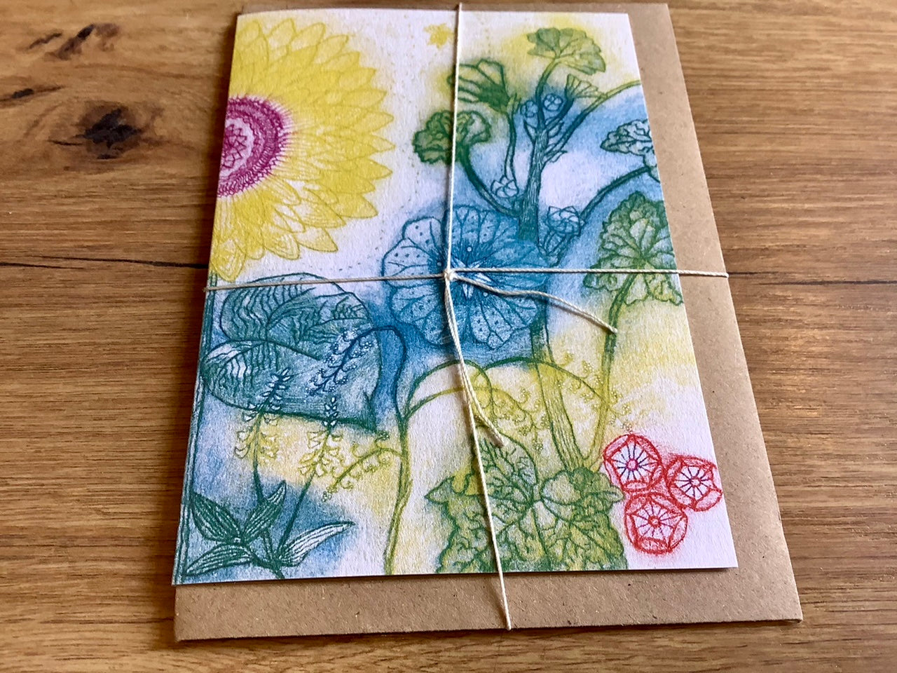 Grußkarte mit gemaltem Sonnenblumenmotiv