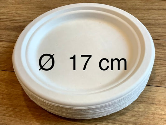 Teller aus Zuckerrohrresten (Bagasse) weiß Ø17cm° - Polly Paper - Umweltfreundliche Schreibwaren