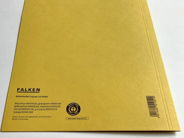 Gelber Aktendeckel von FALKEN aus Recyclingkarton - erhältlich bei Polly Paper - Umweltfreundliche Schreibwaren / Bürobedarf in Berlin-Mitte
