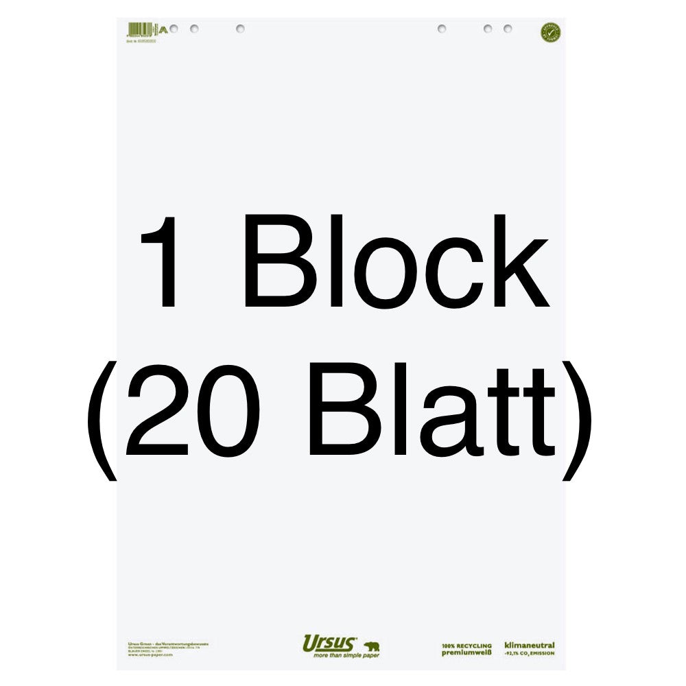 Block mit 20 Blatt Flipchartpapier, blanko, weiß, 100 % recycelt. 68x99cm, von formatwerk.
Bürobedarf bei Polly Paper in Berlin Mitte