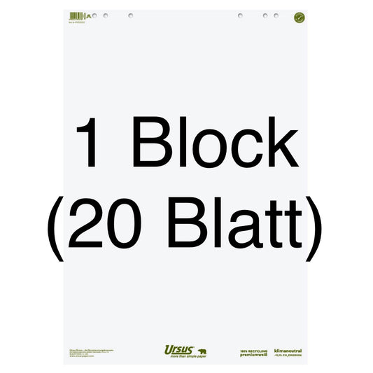 Block mit 20 Blatt Flipchartpapier, blanko, weiß, 100 % recycelt. 68x99cm, von formatwerk.
Bürobedarf bei Polly Paper in Berlin Mitte