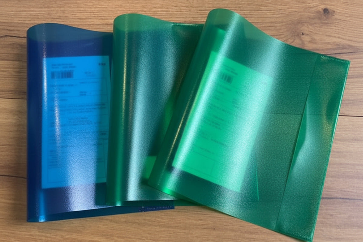 hHeftschoner A5-transparent-blau-gruen