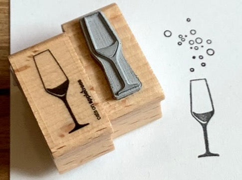 Holzstempel mit Motiv Sektglas (langer Kelch)