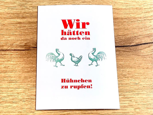 Postkarte Hühnchen zu rupfen (gute&böse)