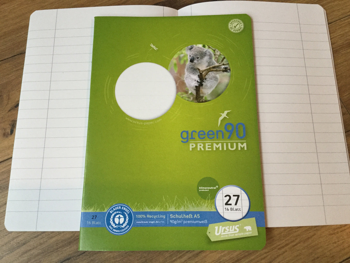 Schulheft A5 Lin.27 liniert m.Rdl. green 90g - Polly Paper - Umweltfreundliche Schreibwaren