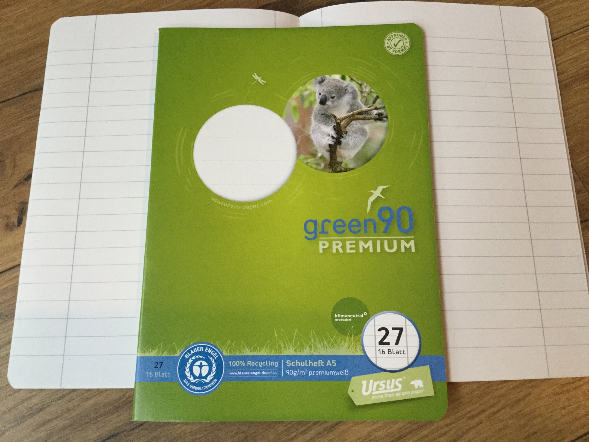 Schulheft A5 Lin.27 liniert m.Rdl. green 90g - Polly Paper - Umweltfreundliche Schreibwaren