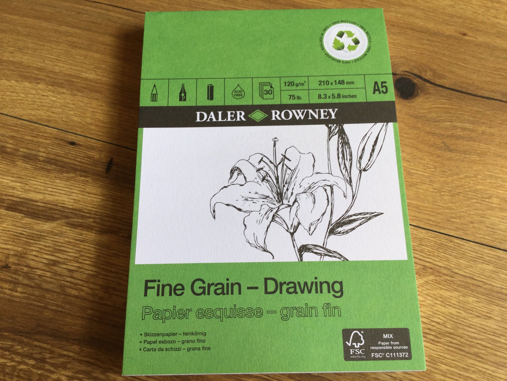 Zeichenblock A5 Fine Grain 30 Bl. Eco Daler Rowney° - Polly Paper - Umweltfreundliche Schreibwaren