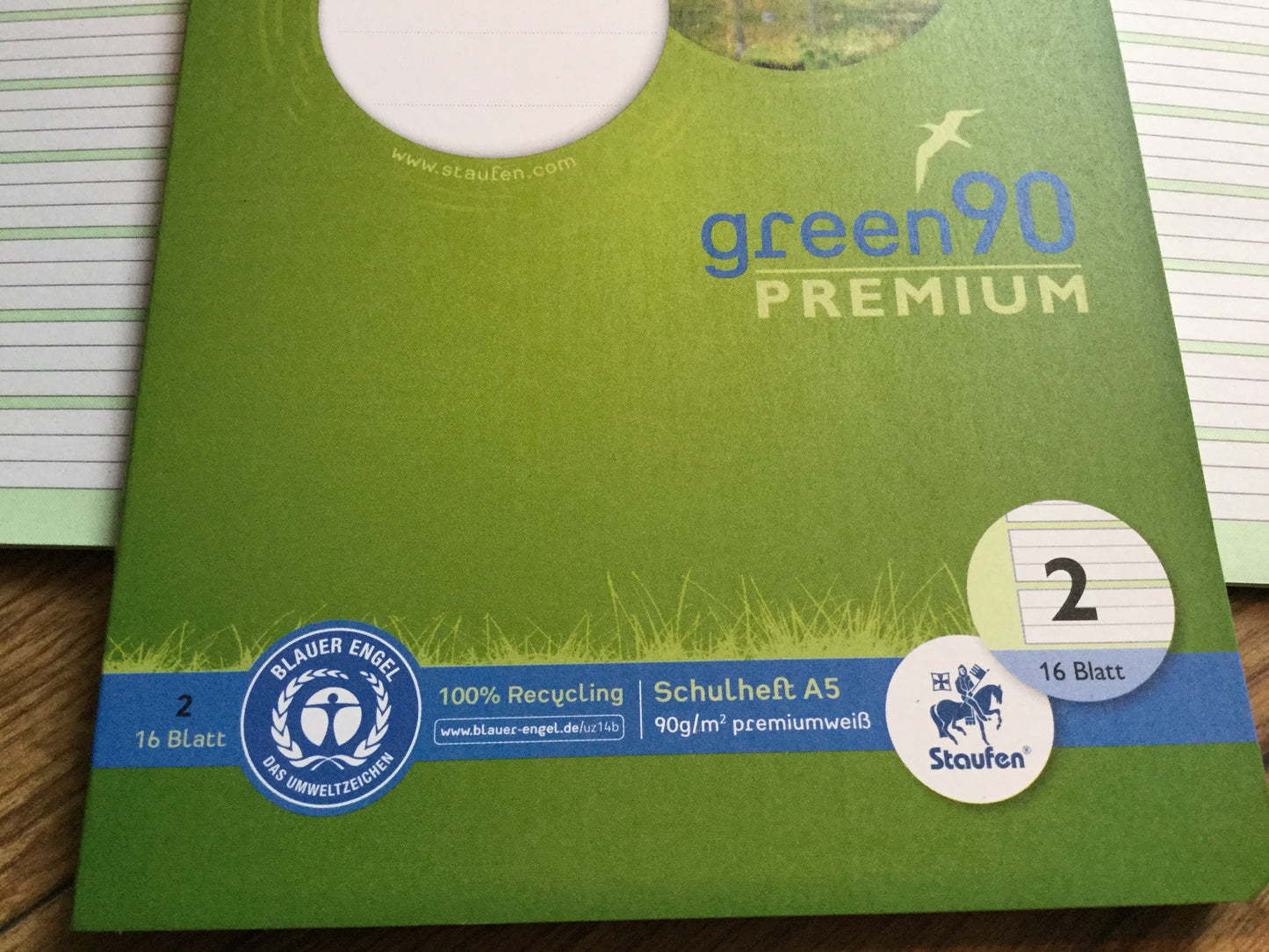 Schulheft A5 Lin.2 grün Green90g Deutschheft - Polly Paper - Umweltfreundliche Schreibwaren