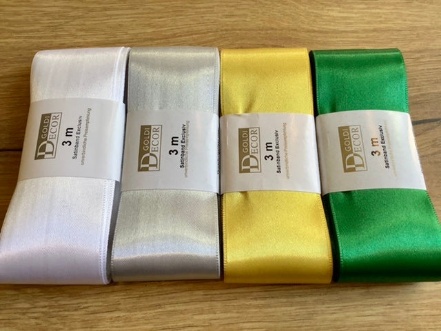 Satin-Geschenkband 3m-4cm weiß, silber, gold, grün